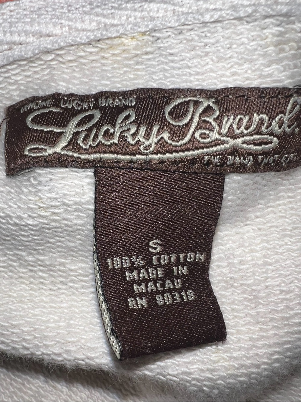 🩶Lucky Brand Y2K White Hooded Sweatshirt with Coral & Black Bird Print - Picture 3 of 3